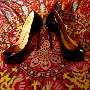 Only maker red and black platform peep toe stiletto pumps